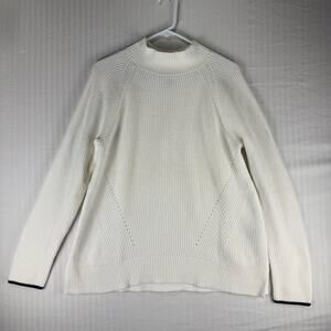 GAP Rib Knit Mock Neck White Sweater Black Sleeve Hem Women’s Size X-Large
